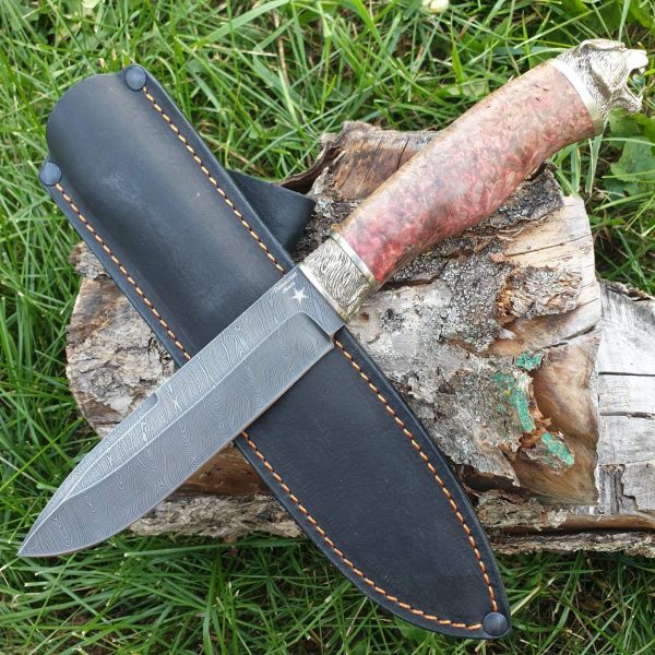 нож Лесник-2 из дамасской стали с рукоятью из стабилизированной карельской берёзы